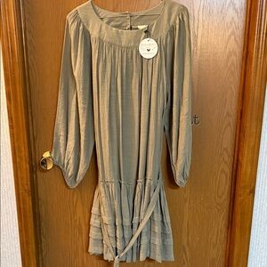 NWT Relaxed Long Sleeve Tiered Dress in Neutral Green